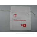 Promotional Natural Cotton Drawstring Pouch , Logo Printed Small Drawstring Bags For Grocery